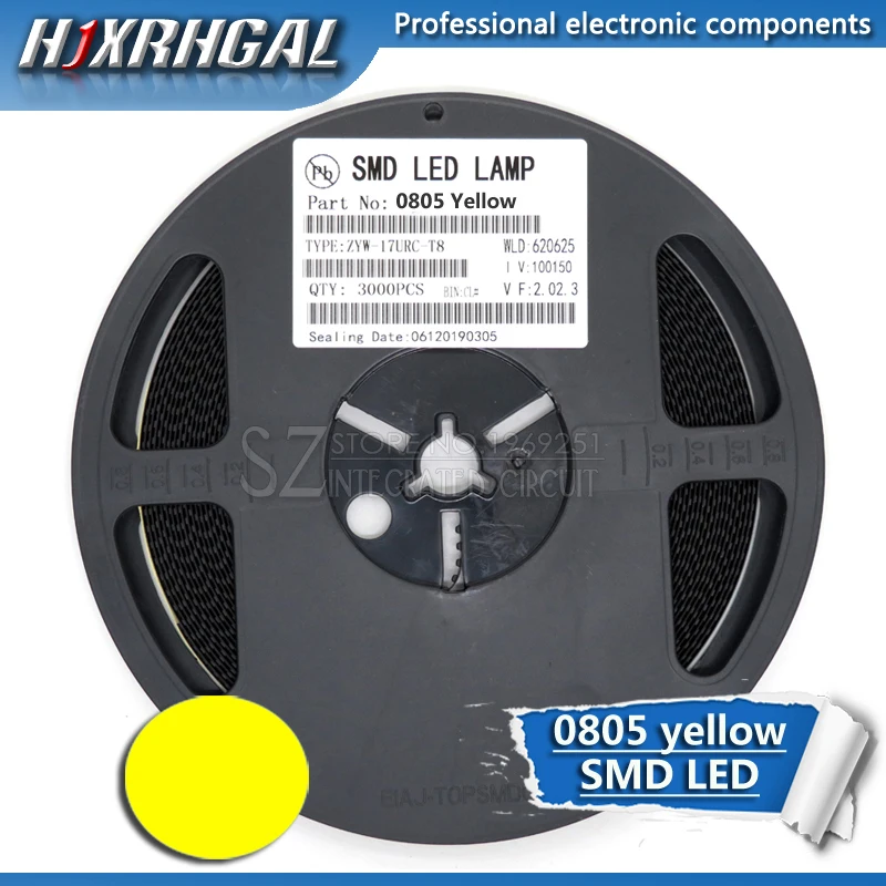 

1Reel 3000pcs yellow 0805 SMD LED diodes light new and original hjxrhgal