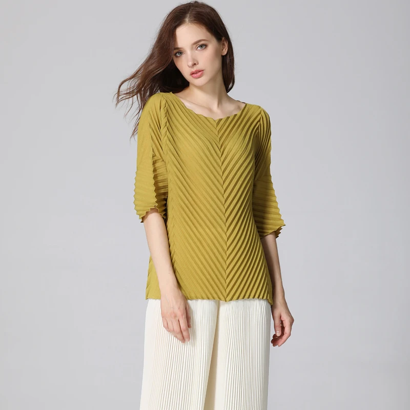 Changpleat новые женские свободные футболки топы miяка плиссированные модные