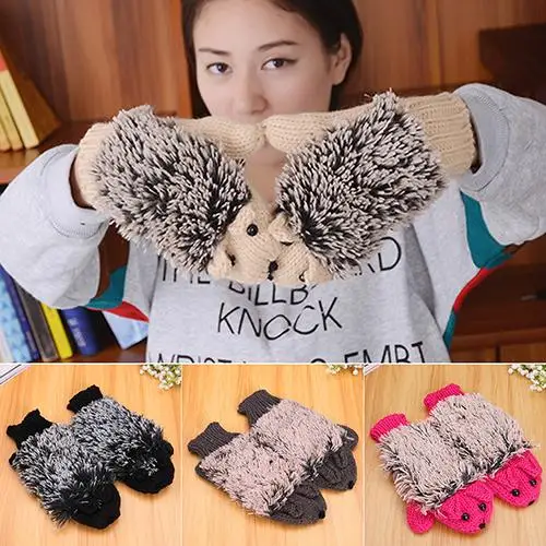 Женщина гребенчатый ежик зима теплая открытый перчатки мультфильм хлопок