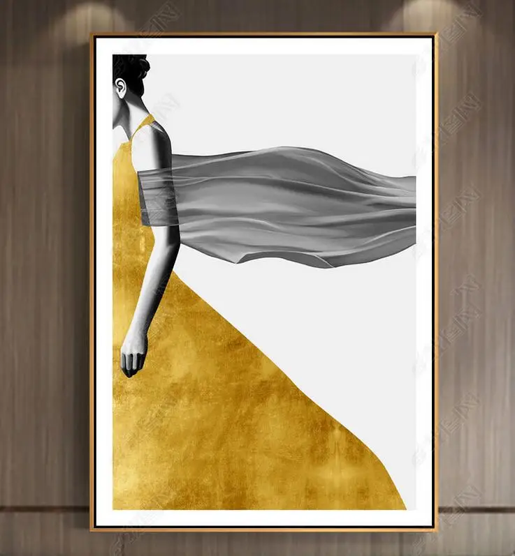 Постер в скандинавском стиле абстрактная красивая и элегантная желтая женщина