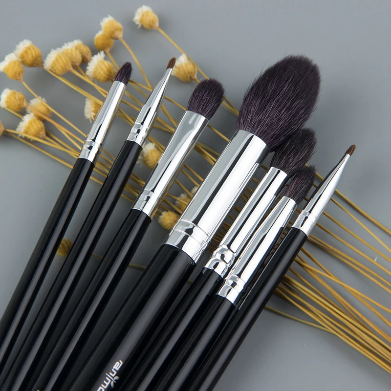 Anmor Кисть для макияжа из натуральных волос серебристого цвета 7 шт. кисти для макияжа Набор из козьего волоса профессиональная основа косметичка с сумкой