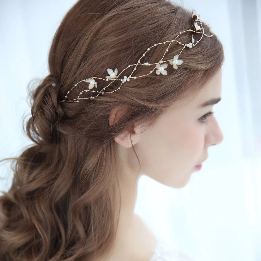 Simple Flower Bridal Hair Vine Headband Headmade Pearls Wedding Headpiece 2018 Women Accessories | Украшения и аксессуары