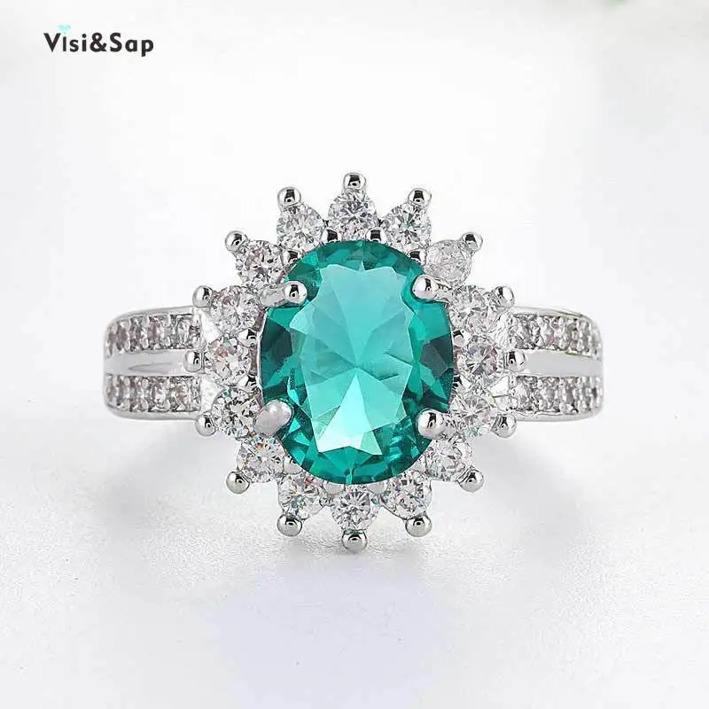 Visisap Emereld Oval Rhinestone Icedout Rings for Women Dropshipping Mum Gifts Lady Ring Supplier Fashion Jewelry Factory B2669 | Украшения
