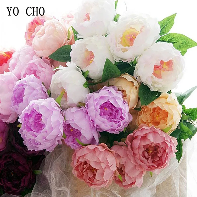 

5Heads Artificial Peony Flowers Big Peony Heads Wedding Bouquets Home Xmas Decoration White Peonies Pink Roses Silk Fake Flowers