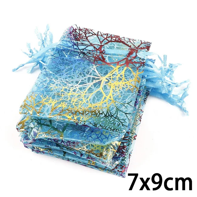 Blue 7x9cm 10 шт. Золотой Коралл шнурок органзы сумки белый синий красочные ювелирные изделия Упаковка Сумки Свадебные подарочные мешочки низкая цена торговля - Цвет: Blue 7x9cm