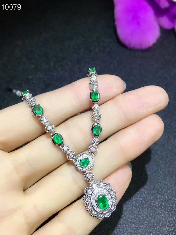 [MeiBaPJ] роскошное ожерелье с кулоном из натурального изумруда с сертификатом 925 чистого серебра, хорошее свадебное ювелирное изделие для женщин