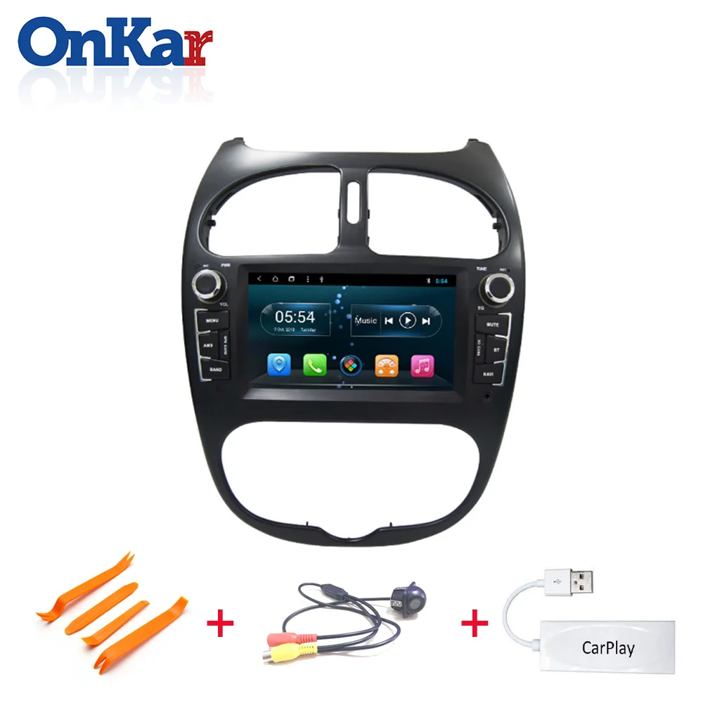 With CarPlay Camera ONKAR Android 9,0 автомобильный dvd cd gps navgation система для peugeot 206 2000-2009 с 6,2 Дюймовым Сенсорным экраном wifi bluetoth радио - Цвет: With CarPlay Camera