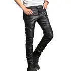 Новая Франция Стиль мужские рваные мото брюки в рубчик узкие черного цвета из искусственной кожи байкерские узкие брюки для девочек карандашные штаны Размеры 29-40