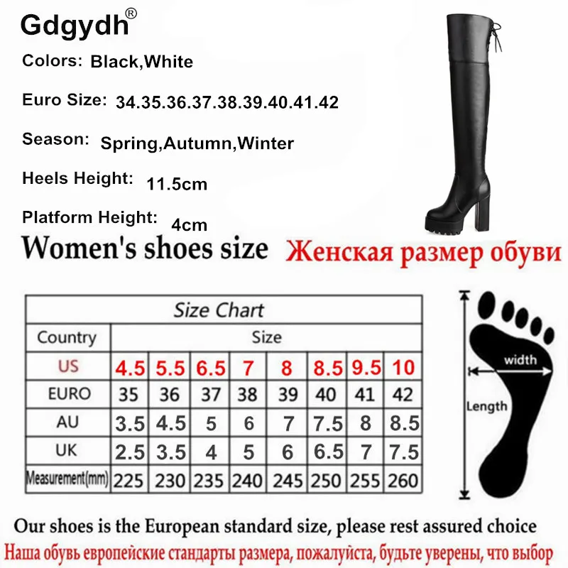 Женские сапоги выше колена Gdgydh черные на платформе и массивном каблуке большой