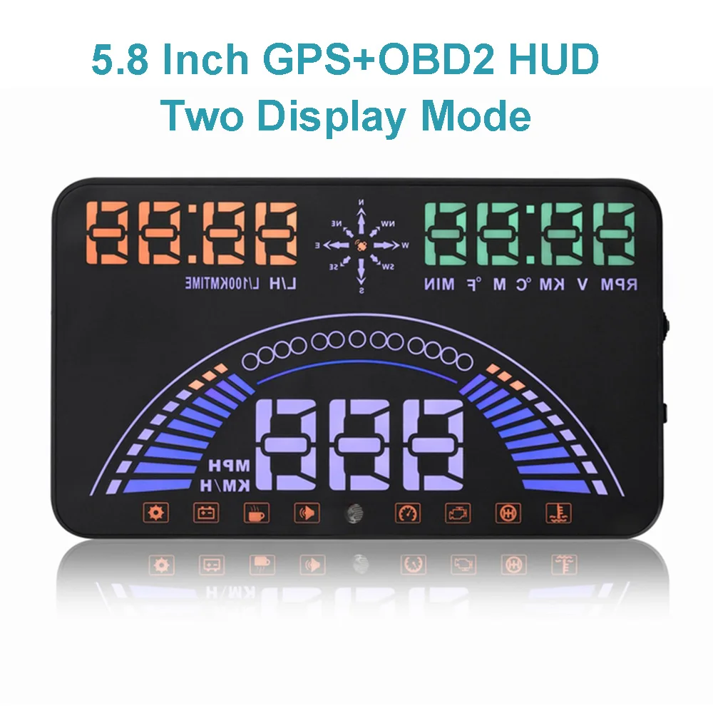 

GPS Car Speedometer + OBD2 Head Up Display 5.8 Inch Auto HUD Windshield Projector Vehicle Overspeed Warning Data Diagnostic Tool