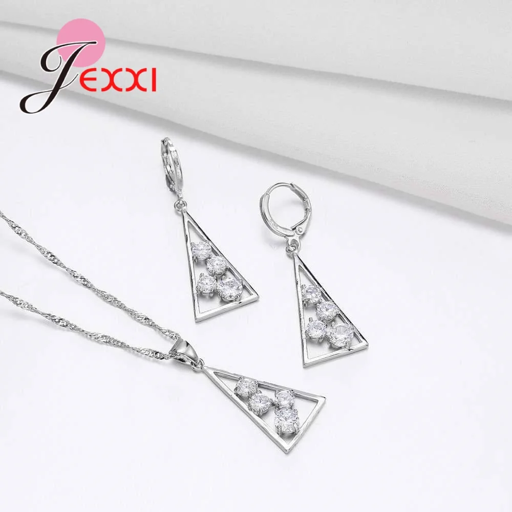 Triangle Shape Women 925 Sterling Silver Cubic Ziron Wedding Jewelry Sets Luxury Party Choker Necklace Earrings Set Girl | Украшения и