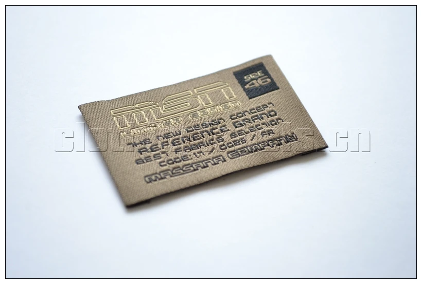 

custom woven labels for clothing, end folded, damask woven label