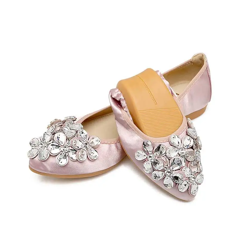 2550 pink 4 цвета; женская обувь на плоской подошве; сезон весна-лето; складывающиеся балетки на плоской подошве с острым носком; стразы; слипоны; лоферы; повседневная женская обувь - Цвет: 2550 pink