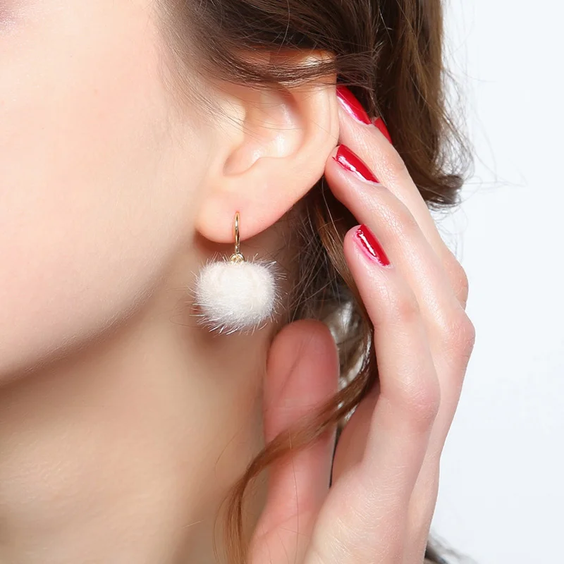 Модные милые плюшевые серьги с помпонами для волос простой черный белый красный