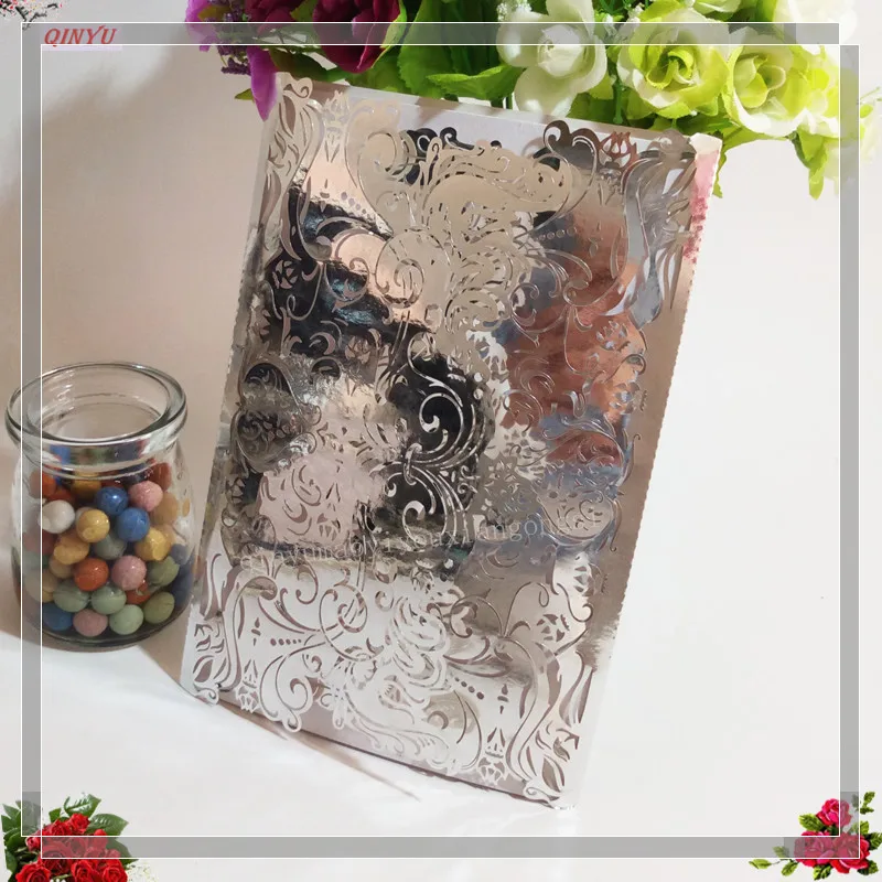 100 шт. Вертикальная Лазерная резка Цвет Белый пригласительные комплекты открыток