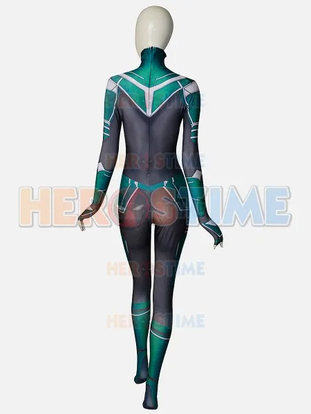 Green Captain Carol Danvers Cosplay Costume 3D Print Movie Spandex Woman Zenati Bodysuit for Halloween | Тематическая одежда и