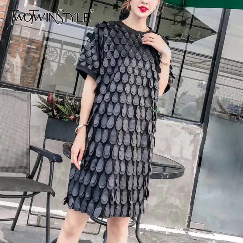 TWOTWINSTYLE лоскутное Сетчатое платье футболка с лепестками женское мини летнее