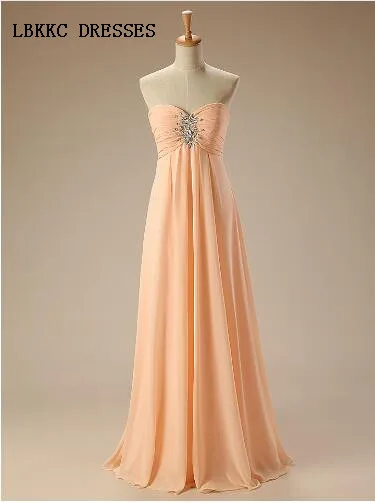 

Peach Bridesmaid Dresses Long Chiffon Formal Gown Brautjungfernkleid Floor Length Party Dresses Wedding Guest Dresses