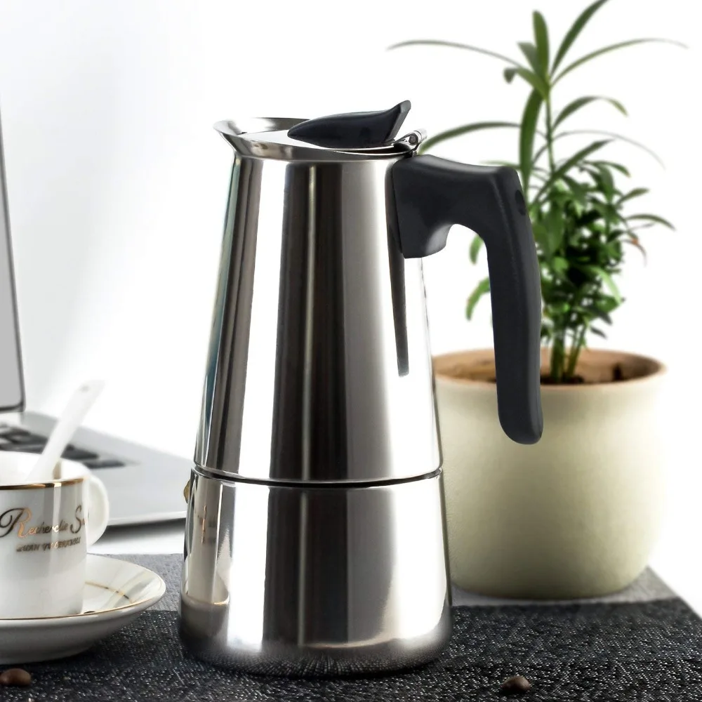 Плита Эспрессо чайник из нержавеющей стали Moka Pot кофеварка 9 чашек кофейник плита
