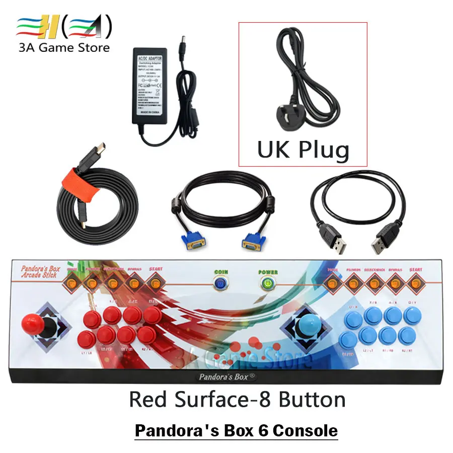 8button red UK plug Pandora's Box 6 8 Кнопка аркадная игра консоли 1300 в 1 можете добавить 3000 игр поддержка 3D файтинг 2 игроков usb-джойстик для ПК ps3 - Цвет: 8button red UK plug