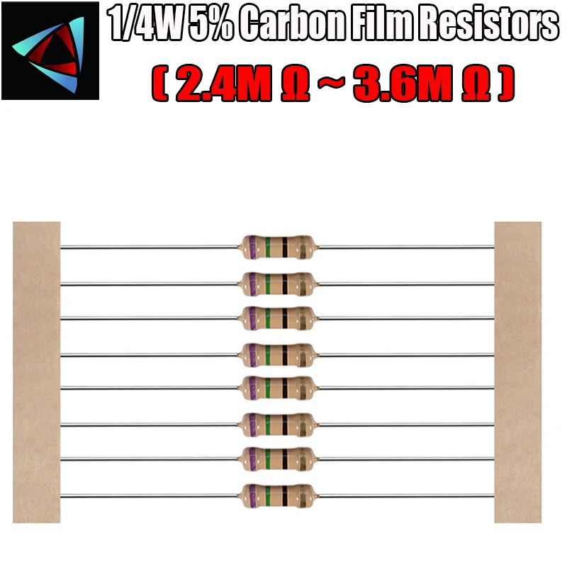 

100pcs 1/4W 5% Carbon Film Resistor 2.4M 2.7M 3M 3.3M 3.6M ohm