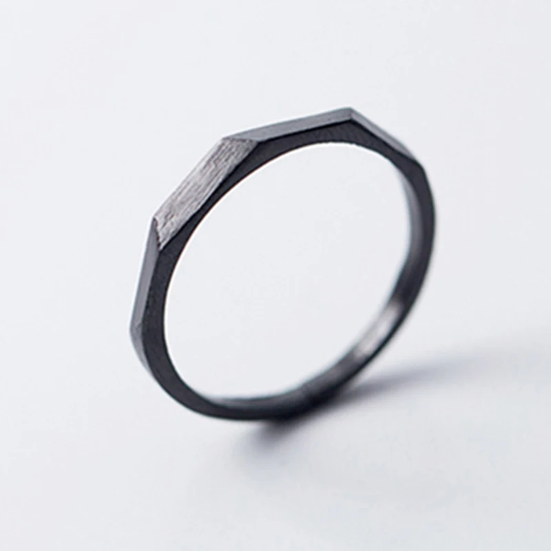 Black rings Сплошной чистый 925 пробы Серебряный Простой перстень для женщин матовый классический ремешок тонкие кольца Свадебные украшения подарок - Цвет основного камня: Black rings