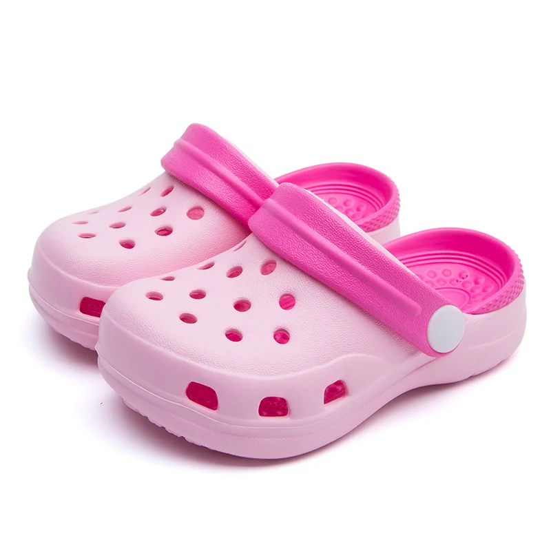 Pink TZLDN Girls Boys Clogs Garden Shoes Summer Hollow Children Slippers Contrast Color Kids Beach Sandals EVA Eco-friendly Shoes - Color: Pink