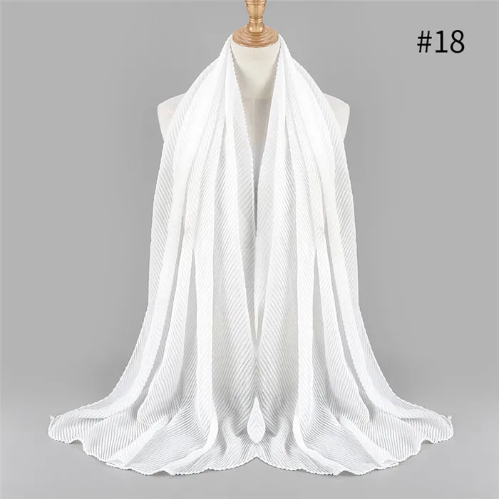 color18 white 90*180 см, более размера, Женский хлопковый шарф с морщинами и пузырьками, мусульманский хиджаб, шарф, тюрбан, повязка на голову, одноцветные плиссированные шарфы - Цвет: color18 white