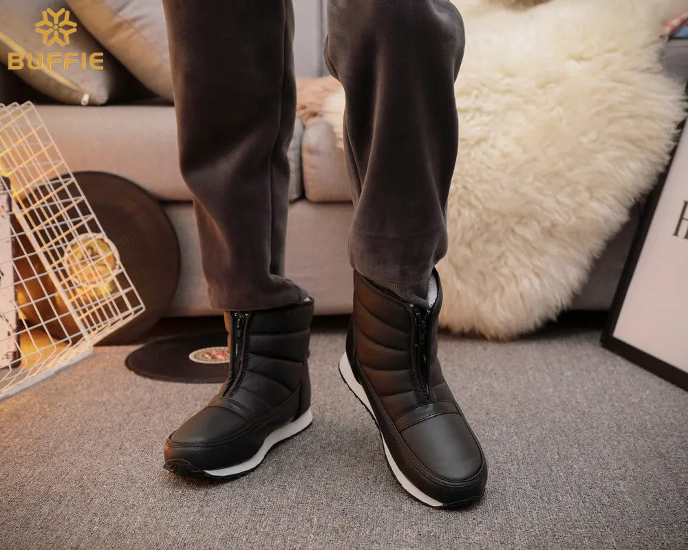 Мужские зимние ботинки короткие теплые меховые водонепроницаемые с