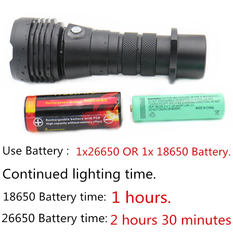 Светодиодный фонарь XML L2 для подводного плавания водонепроницаемый тактический