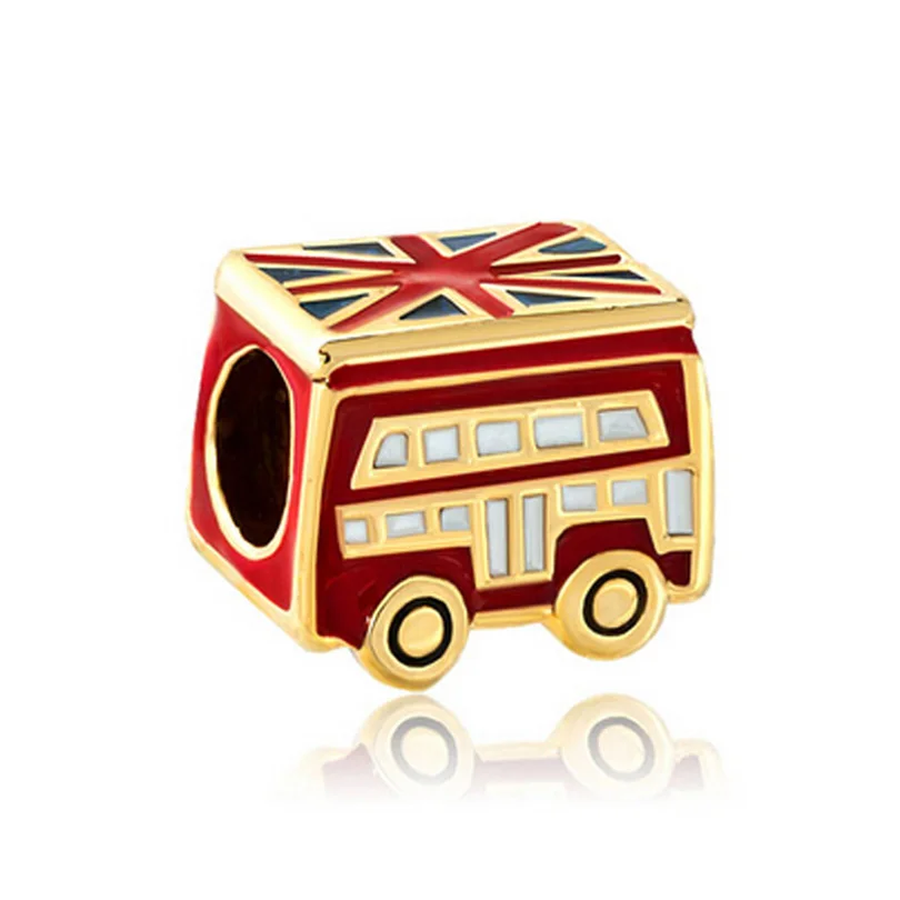Новый продукт Pop Charm Золотой Лондонский флаг для автобуса Lucky Beads Fit Pandora Bracelet |