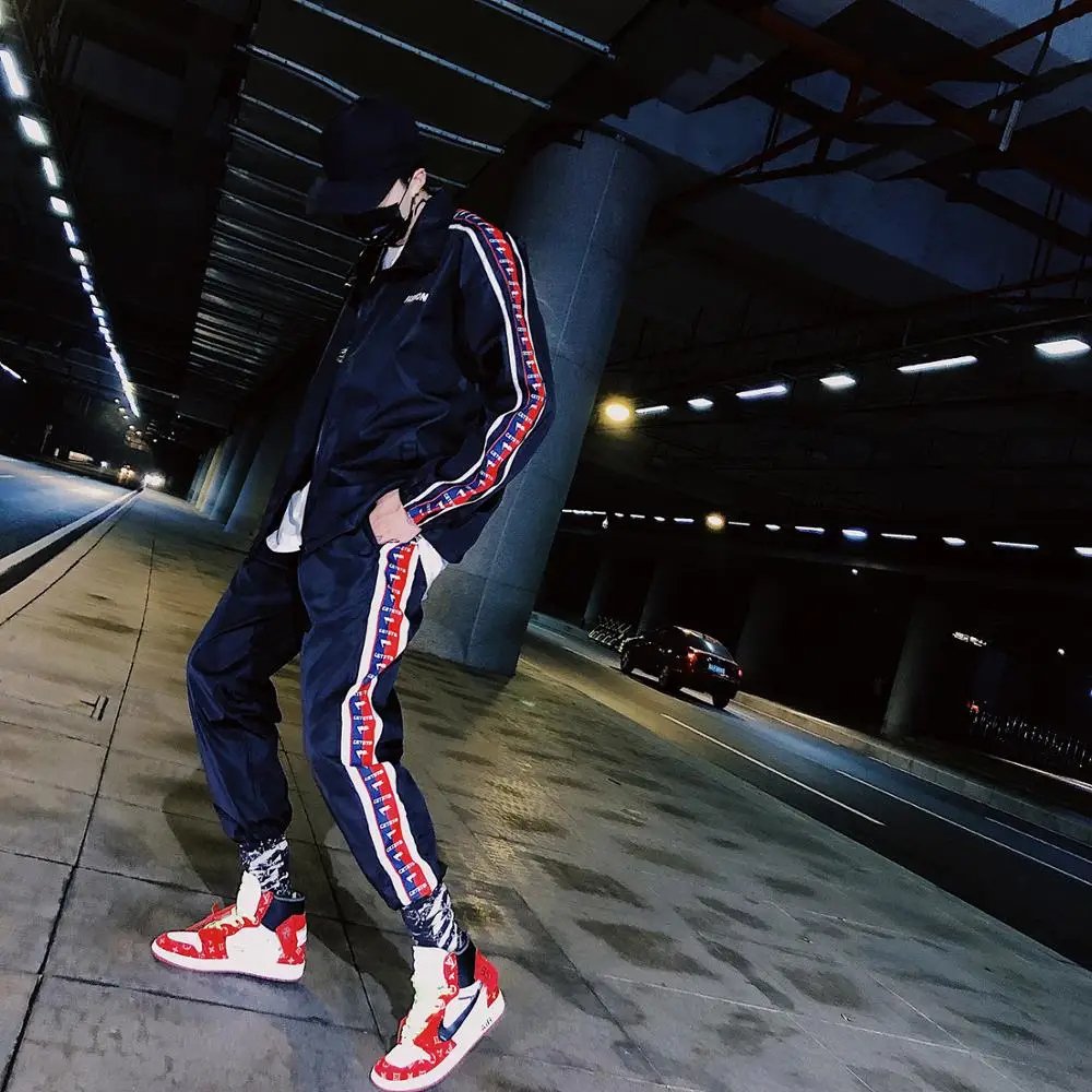 

New Spring Autumn Fashional Letters Sportswear Jacket+Pants Casual Streetwear Clothing Hombre Pockets Zipper Tracksuits