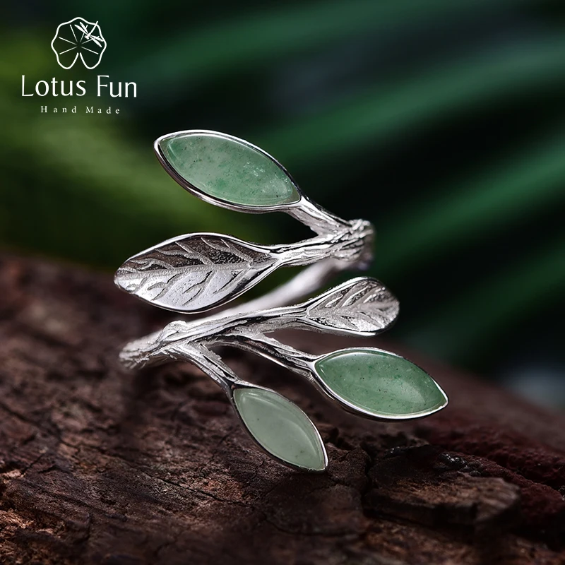Lotus Fun Настоящее 925 пробы Серебряное Открытое кольцо натуральный камень ручной работы дизайн ювелирные украшения Весна в воздухе кольца с листьями для женщин