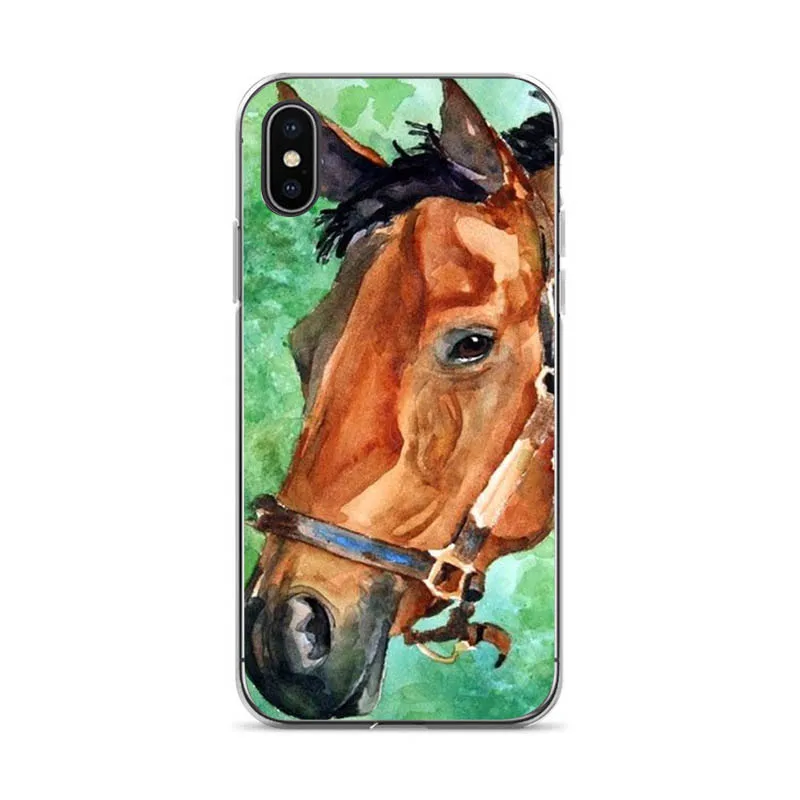 Мягкий чехол Aiboduo с акварельными лошадьми бегущими для iPhone 8 8plus 7 7plus 6s plus 5 5S SE XSMax X