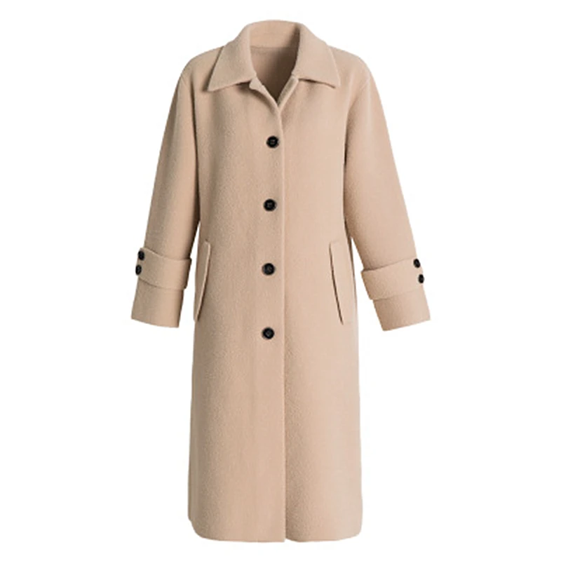 Зимнее длинное шерстяное пальто трикотажное имитация двусторонней шерсти