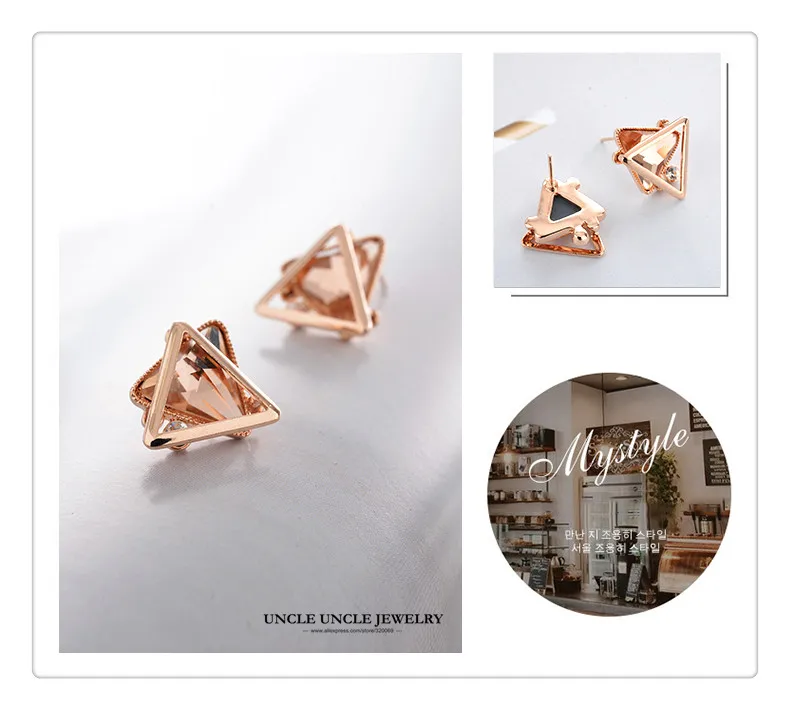 925 серьги иглы белый треугольник золотого цвета Дизайн Синий Шампанское Кристалл