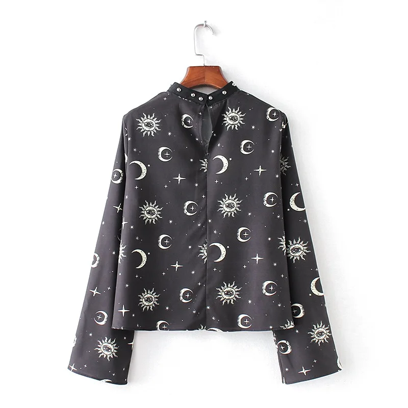Женская блузка VOGUEIN с длинным рукавом и принтом Sun Moon|wholesale blouses|women long sleevetop shirt |