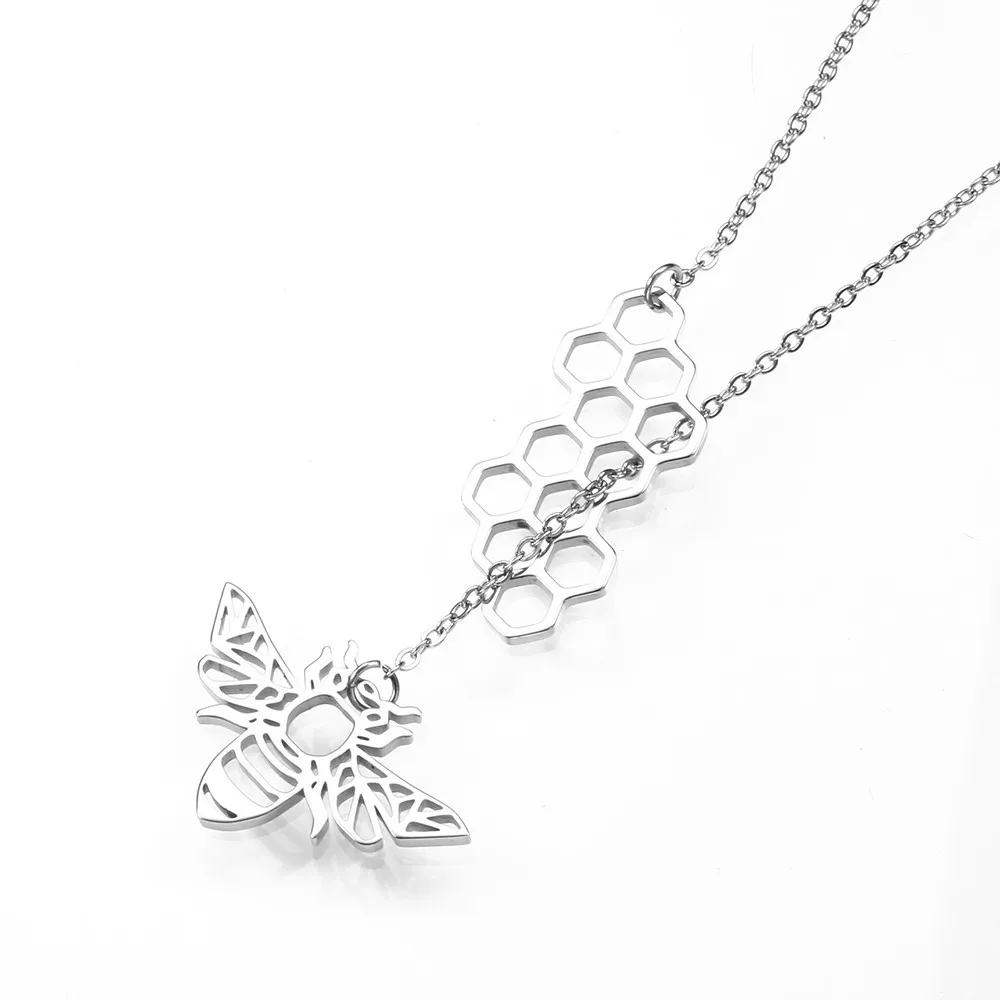 RIR нержавеющая сталь, милая Jewelry цепочка с Пчелой слоистых минималистское ожерелье вафельная регулируемая подвеска для очаровательных подарок для невесты - Окраска металла: Silver