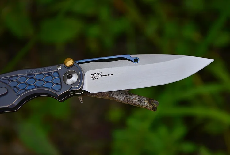 Кевин нож John VENOM tilock M390 из нержавеющей стали раскладной нож Синий titanium Открытый Отдых на природе, карманный нож для повседневного использования, с нейлоновым нож чехол