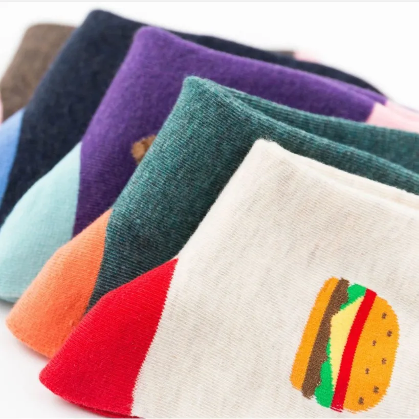 

Winter Women's Socks Cotton Keep Warm Thick Personality Socks Stitching Food Printing Streetwear Girl Mid Socks