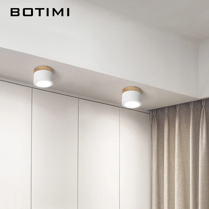 BOTIMI-luces con pantalla de Metal para pasillo, lámpara de techo de madera redonda, iluminación montada en superficie gris, nórdica, 220V