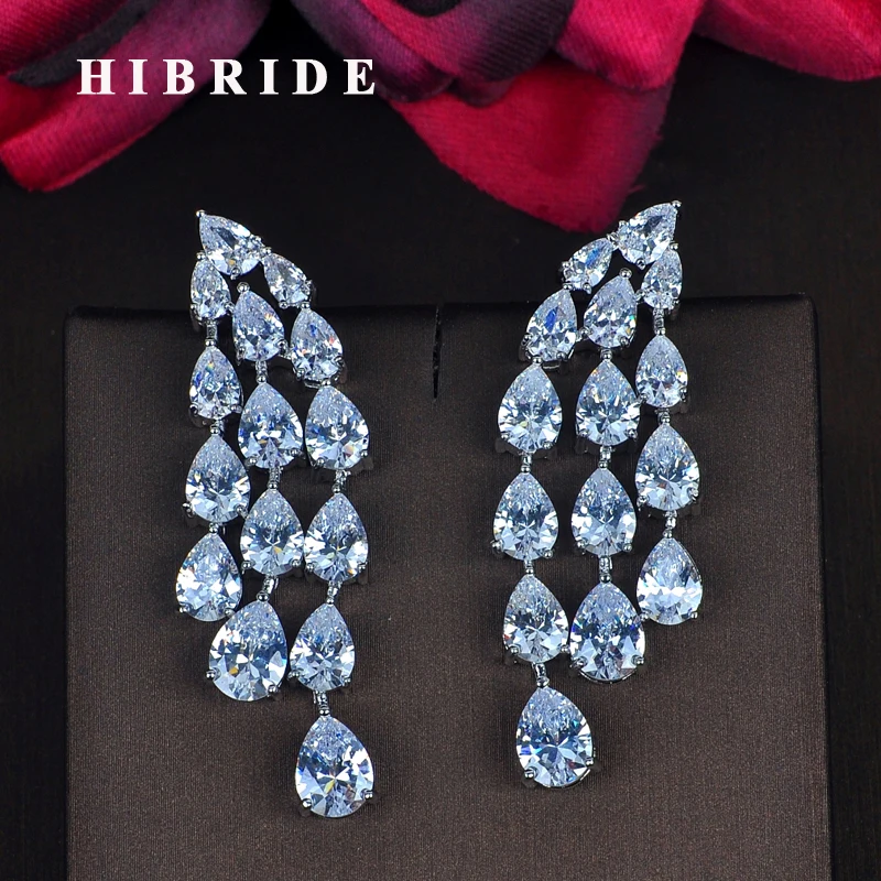 

HIBRIDE Fashion Water Drop Shape AAA Cubic Zircon Pendent Drop Earring For Women Engagement Jewelry Wholesale E-851