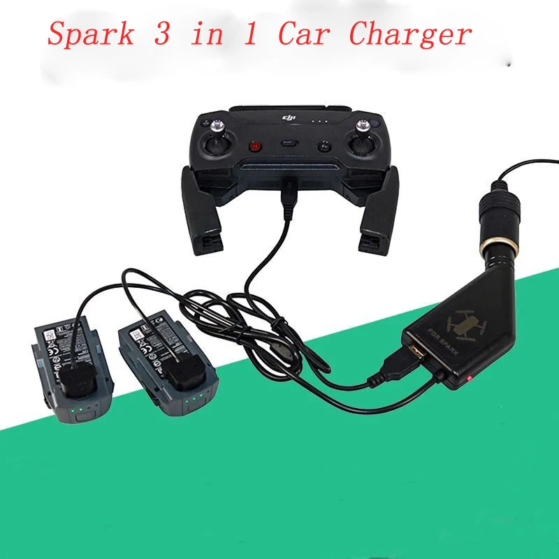 Автомобильное зарядное устройство DJI Spark 3 в 1 2 аккумулятора и USB порт с