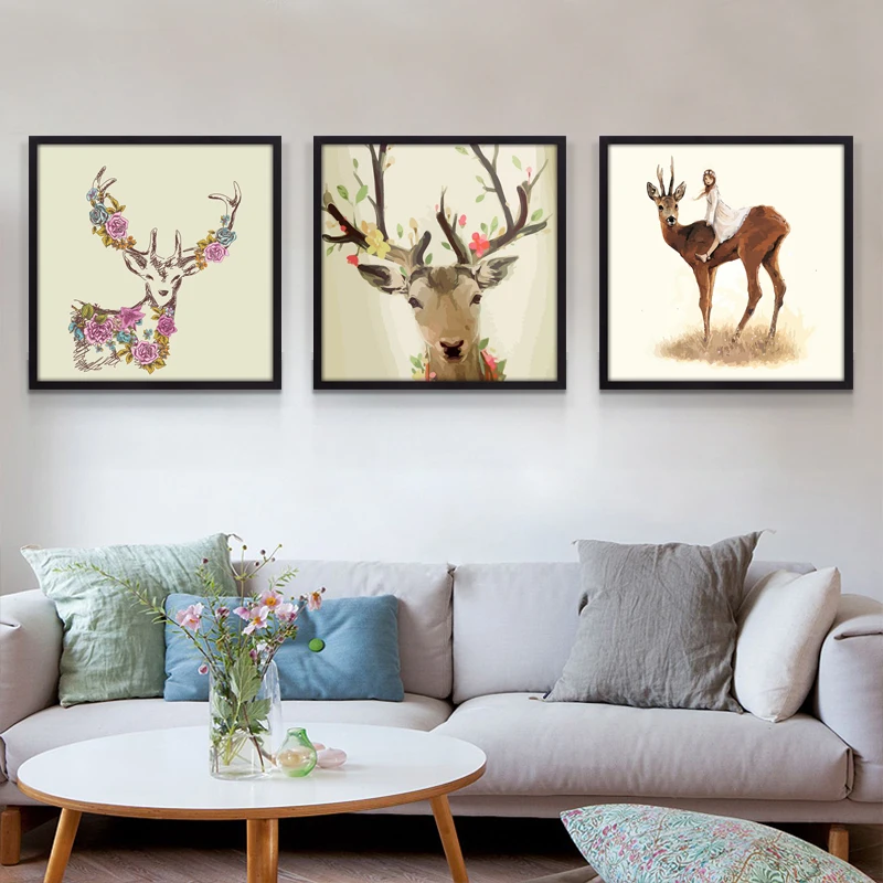 Cartoon version of the deer Silhouette Deer Family Canvas Decorative Painting Poster Wall Picture Decor Home decor no frame | Дом и сад