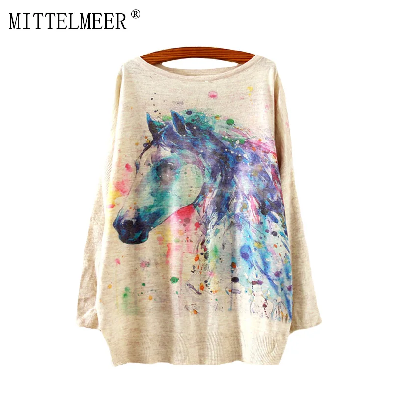 MITTELMEER New Autumn and Spring Harajuku printed Sweaters women o-neck printing Cartoon unicorn tops for | Женская одежда