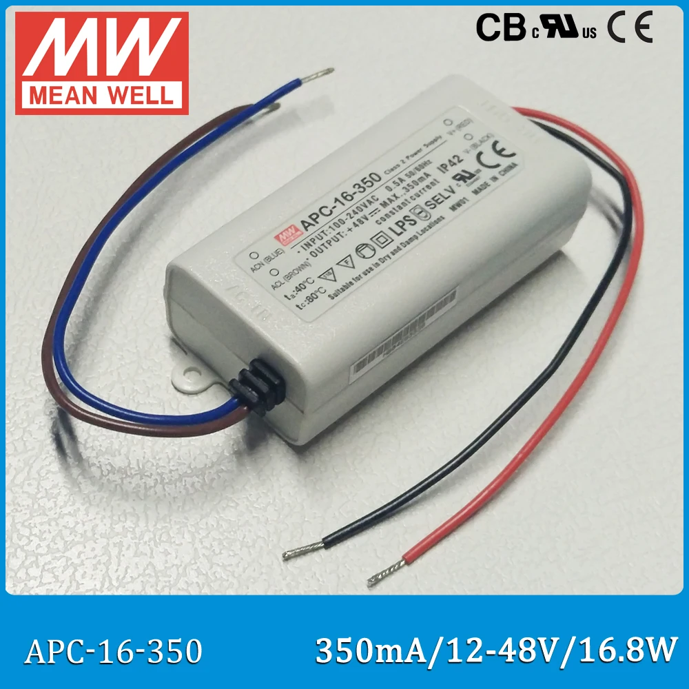 

Источник питания для светодиодов Meanwell APC-16-350, 16,8 Вт, 12 ~ 48 В, APC-16 мА, постоянный ток, светодиодный драйвер mean well IP42
