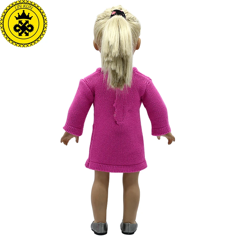 18 дюймов девочка кукла одежда красный серый шерсть ручной работы платье для