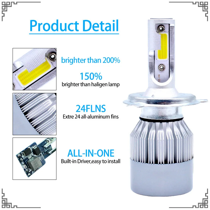 2pcs All In One C6 Car Led Headlight H1 H3 H7 H11 H4 H13 9004 HB3 9006 9007 880 72w 7600lm Per Pair 6000K LED Bulbs Headlamp | Автомобили