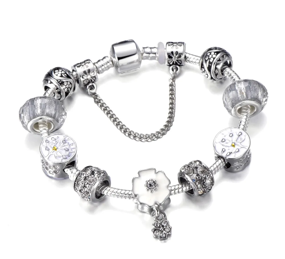 Новый стиль Шарм браслет с цветами и шармами Древо жизни подходит для
