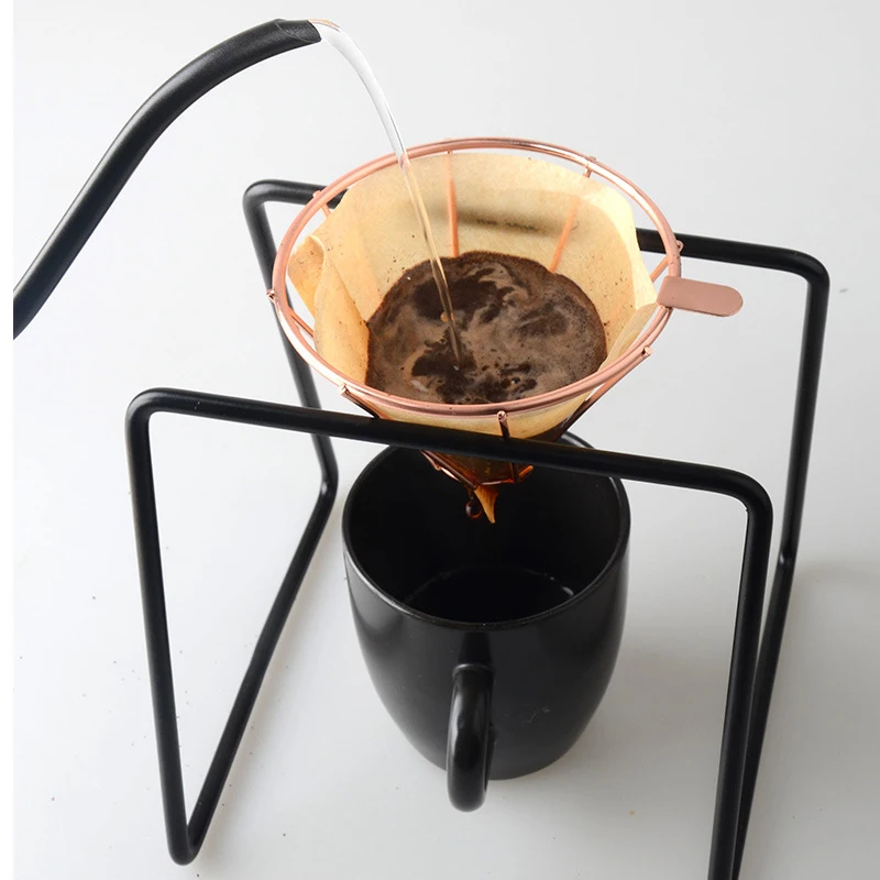 

V60 1-2 Cups Metal Coffee Filter Holder Household Drip Coffee Filter Funnel Brassy Reusable Funnel Mesh Filter Basket Tools